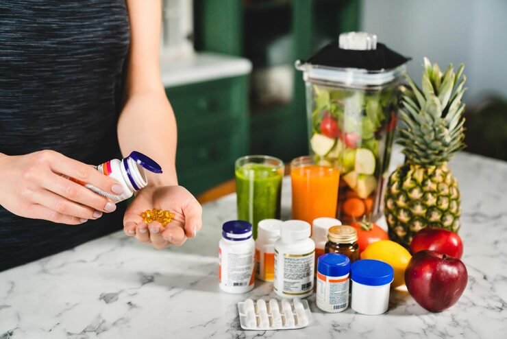 woman taking food supplements instead fresh fruits vegetables 650366 4724