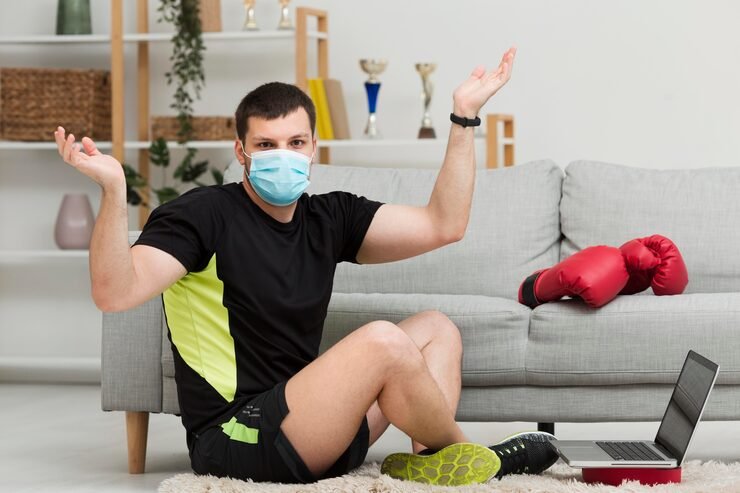 long shot man training while wearing medical mask 23 2148596975